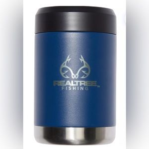 NEW Stainless Steel Can Holder Koozie Insulated Navy Blue Realtree Fishing Logo